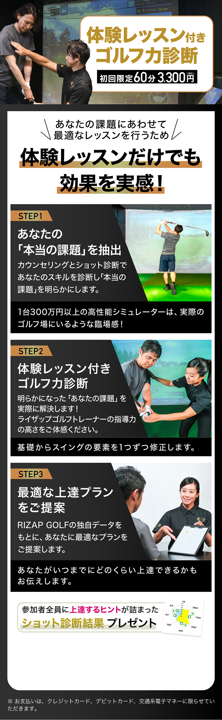体験レッスン付きゴルフ力診断 初回限定60分3,300円｜体験レッスンだけでも効果を実感！
